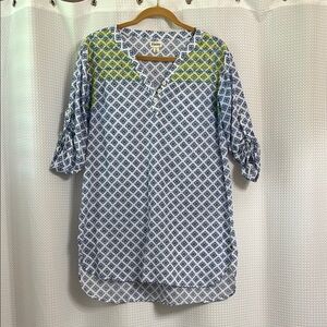 Hatley Blue and White Relaxed Tunic with 3/4 Sleeves